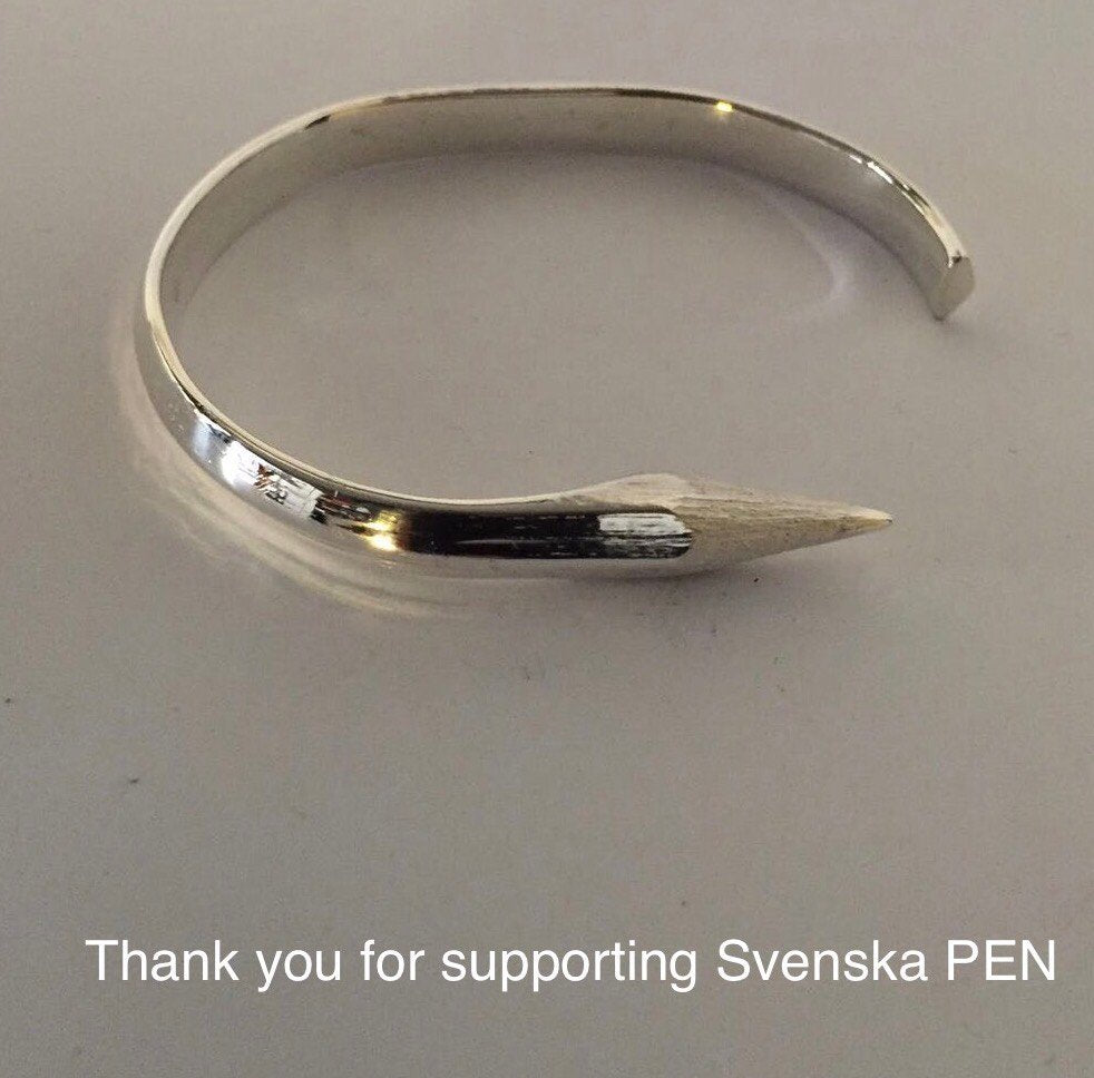 Sterling silver open-bracelet or cuff cast from a real pencil