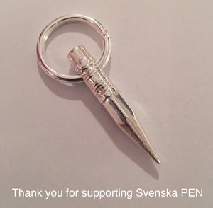 Sterling silver key chain or key ring with a sterling silver cast pencil from a real pencil with eraser