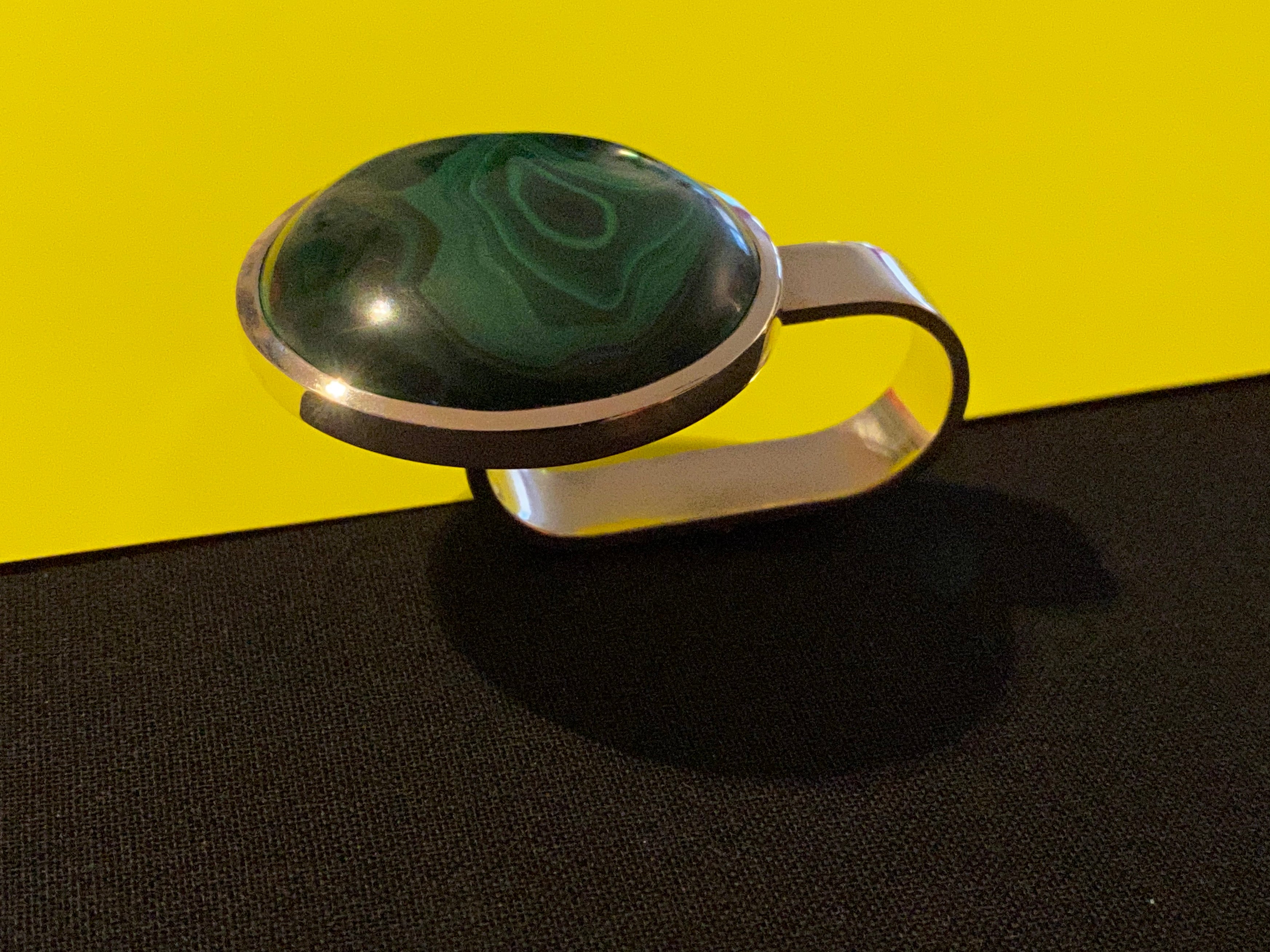 Bold & Unique silver ring with huge malachite